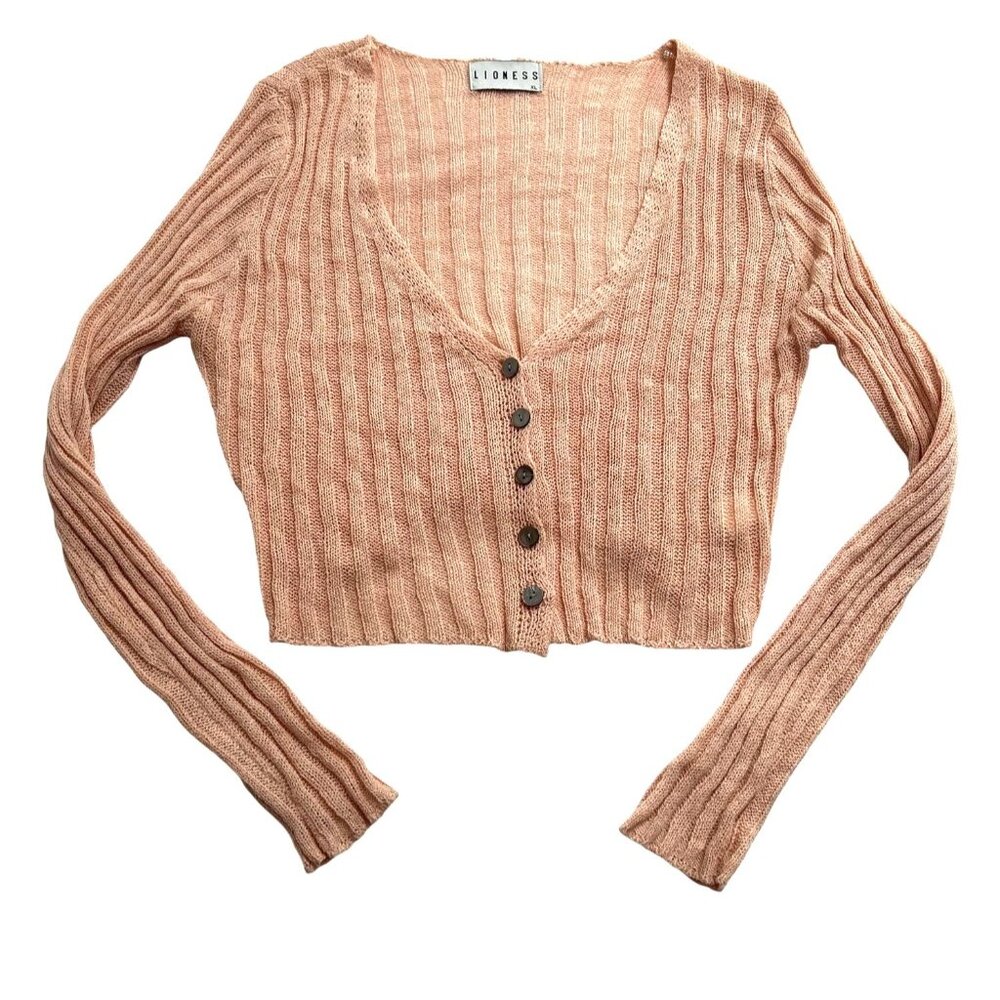 Lioness Ribbed Cardigan in Pink